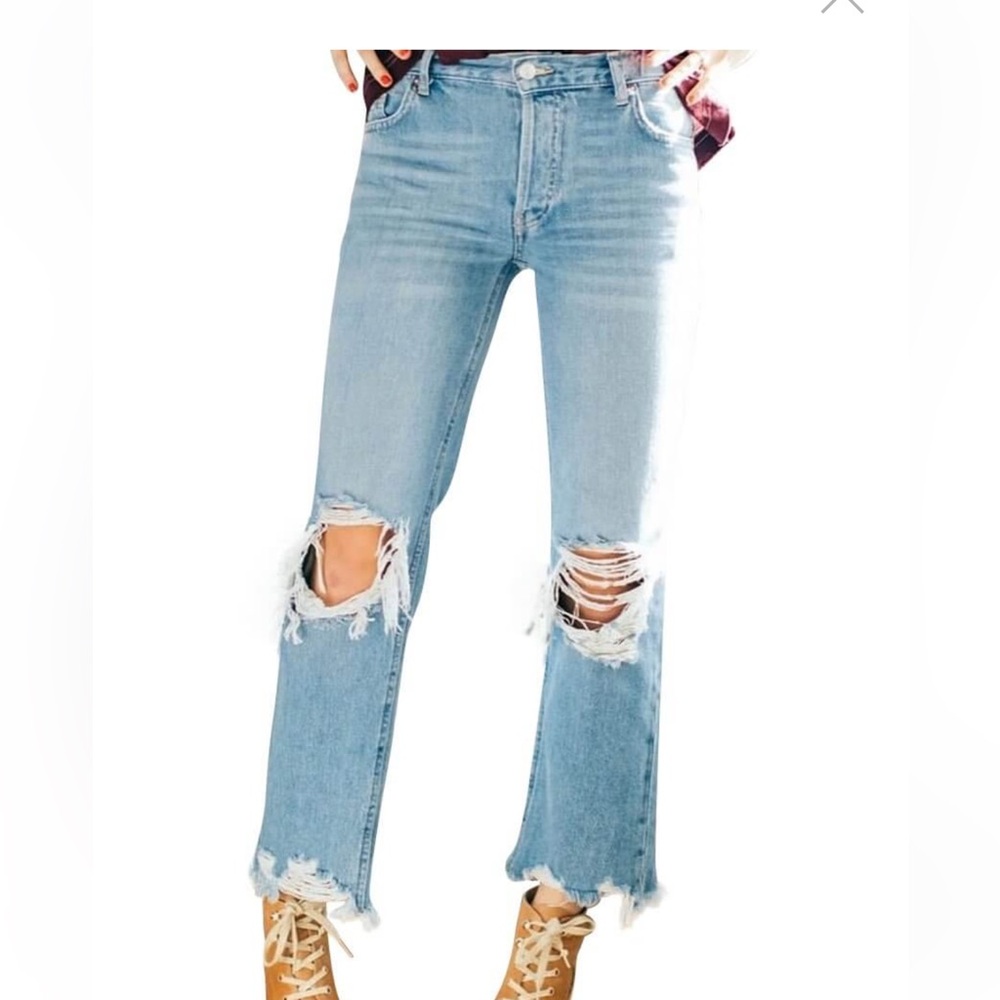 We The Free Free People Maggie Stone Wash Distressed Jeans Size 26